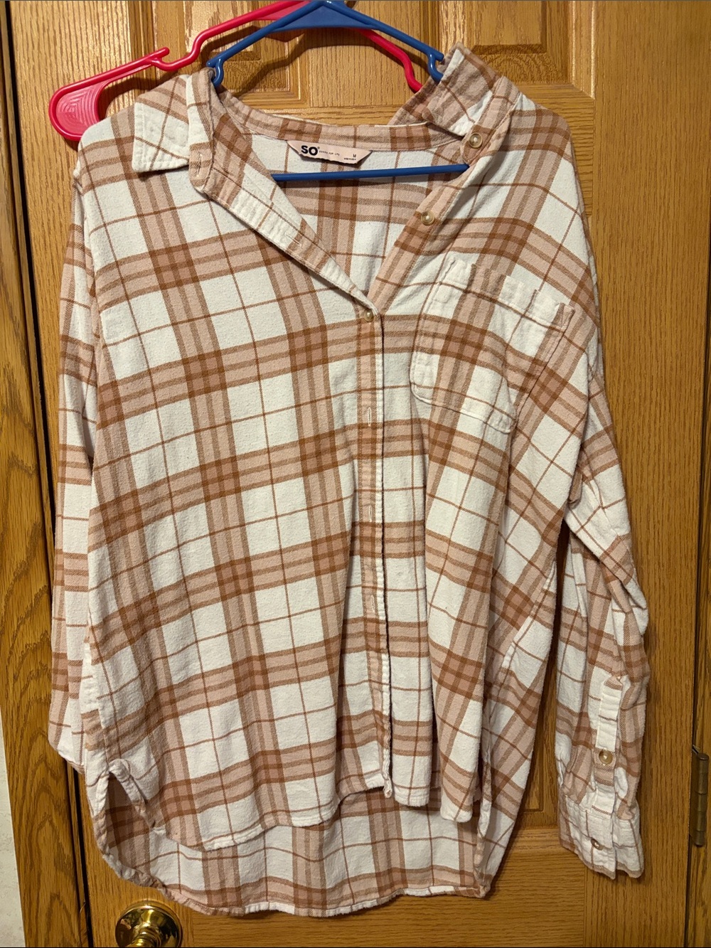 SO Plaid Button-Down Shirt — Cream & Tan